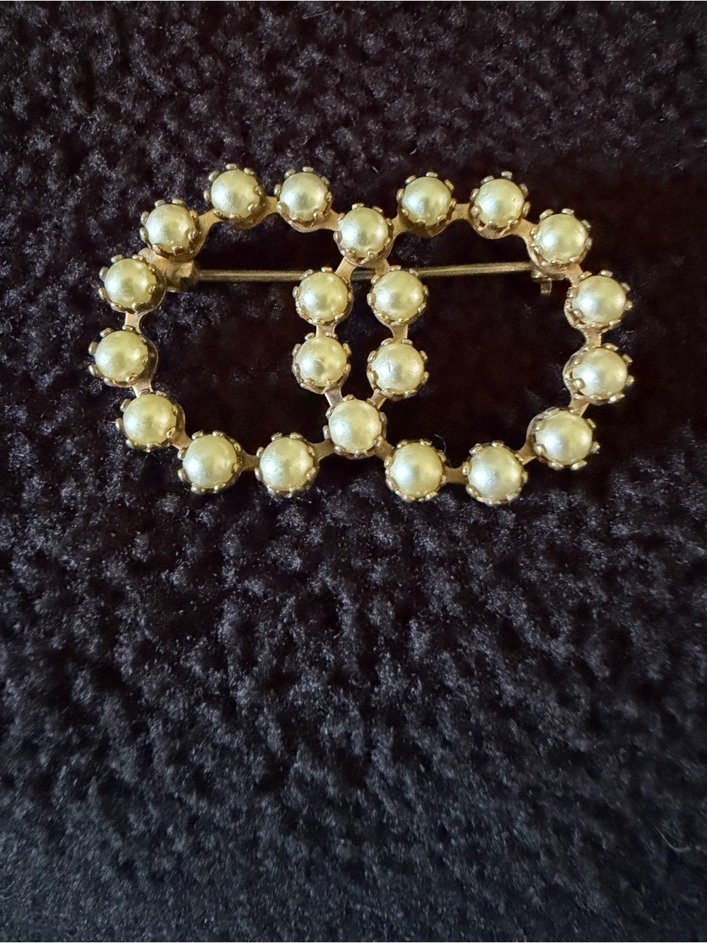 Vintage Faux Pearl Double Circle Brooch